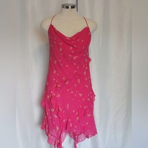 Urban Outfitters Hot Pink Ruffle Dress – Size XL | Open Back, Adjustable Straps